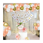 Party Propz Happy Birthday Decoration Kit Combo Set Birthday Bunting White Net Metallic Confetti Balloons With Balloon Knot - 63Pcs Happy Birthday Decorations Items - Multi-Color