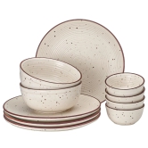 Handcrafted Stoneware Ceramic Dinner Set, 10 Pieces Dish Set Serving for 4, Microwave and Dishwasher Safe, Bone-ash Free, Crockery Set for Dining and Gifting, Beige