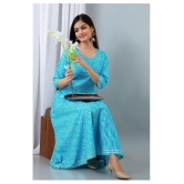 Lee Moda - Turquoise Cotton Women's Flared Kurti ( Pack of 1 ) - XL