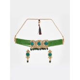 GREEN KUNDAN CHOKER WITH EARRINGS