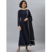 Janasya Georgette Printed Flared Womens Kurti with Dupatta - Navy Blue ( Pack of 1 ) - None