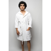 Towel material bathrobe - knee length-White / XXL