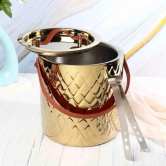 LEATHER HANDLE ICE BUCKET WITH TONG-Rose Gold