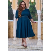 PrettyPlus by Desinoor.com Rayon Solid Midi Womens Fit & Flare Dress - Teal ( Pack of 1 ) - None