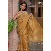 Tan Gold Linen Saree | Shobitam Saree