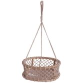 NUEVOSGHAR ROUND WOODEN BASKET MACRAME HANGING PLANTER Door Hanging Beige - Pack of 1