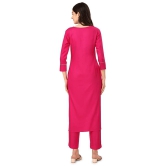 VEEKEEDA Womens Regular Plain V-Neck Straight Rayon Cotton Stitched Kurti with Bottom (XXL): PINK - XXL