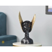 Golden Wings Angel Face Sclupture (5.5x13 Inches)-Black