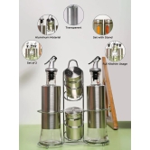 VON CASA Condiment Set Salt & Pepper with 2 Oil Dispenser Set with Stand - Stainless Steel Glossy Finish