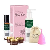 Namyaa Period Care Kit- Feminine Cramp Roll on, Intimate wash, Solid Body Perfumes, Menstrual  (Medium) Cup