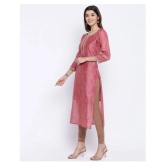 Vbuyz - Peach Chanderi Womens Straight Kurti ( Pack of 1 ) - 3XL