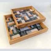 Mango Wood Tray Set of 2-Grey