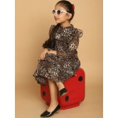 MINI & MING Girls Animal Printed Ruffled Bell Sleeves Georgette Fit & Flare Dress