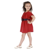 Kids Cave Dress for girls Polycrepe Knee Length Cut Out Pleated Dress (Color_Maroon,Size_3 Years to 12 Years) - None