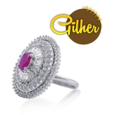 Gilher Fancy American Diamond Pink Ruby Stone Cocktail Ring With Adjustable Size For Women And Girls - None