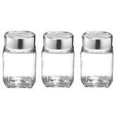 Yera X-Series KPM 310 ML Glass Storage Jar with Steel Lid | Transparent | Set of 3 Pcs