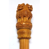 Wooden Article carved lion head and Ashoka Chakra