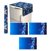 Fabolic Polyester Floral Fridge Mat & Cover ( 93 53 ) Pack of 5 - Blue - Blue