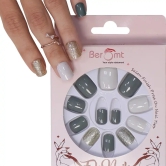 GLITTER SMALL SQUARE NAILS (NAIL KIT INCLUDED)-Green Butterfly