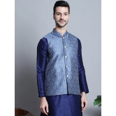 Mens Printed Nehru Jacket-S / Blue