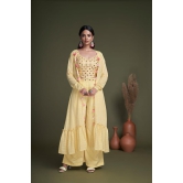 Yellow Mirror Embroidered Georgette Party Wear Palazzo