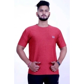 Men Self Design Round Neck Polyester Red T-Shirt