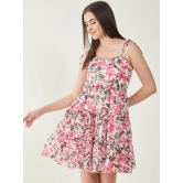 Floral Printed Shoulder Straps Tiered Georgette Fit & Flare Dress