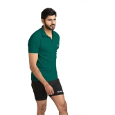 Men Solid Polo Neck Polyester Dark Green T-Shirt