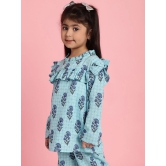 MINI & MING Girls Floral Printed Round Neck Bell Sleeves Pleated A-Line Top