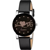 acnos Black Leather Analog Womens Watch