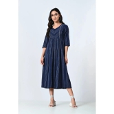 AMBI Cotton Blend Striped Midi Womens Fit & Flare Dress - Blue ( Pack of 1 ) - None