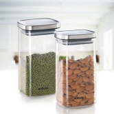 Borosil Classic Square 1400 ML Air-Tight Storage Glass Jar | Transparent | Set of 2 Pcs