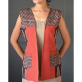 Red Regina Handcrafted Reversible Cotton Jacket For Women