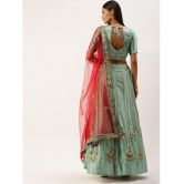 Om Shantam Sarees Green,Pink Silk Blends Chaniya Choli Semi Stitched Lehenga Single - Free Size