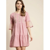 Juniper Cotton Blend Embroidered Mini Womens Fit & Flare Dress - Pink ( Pack of 1 ) - None