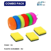 HOMETALES Cleaning Combo Sponge Scrub Pad 3U & Plastic Scrubber 6U