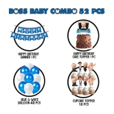 Party Propz Boss Baby Theme Decorations Combo Set - 52Pcs With Happy Birthday Banner, Metallic Balloons, Cake Toppers, Baby Boss Cup Cake Topper for Boys Bday Decorations Items /Kids Supplie