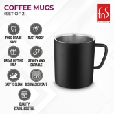 FNS Stainless Steel Coffee Mugs - Double Wall BPA Free - Tea Cup Wide Handle - Rose Gold