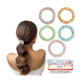 Lykaa Spiral Hair Ties For Thick Hair, Hair Coils Waterproof Ponytail Holders - 5 Pcs (Multicolor) - Multi