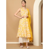 Printed yellow flowers flared kurta pallazos dupatta set-XL / Yellow