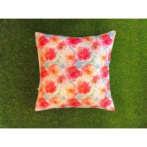 Elegant White & Rose Pink Floral Pattern Printed Cushion Cover - 16x16 Size