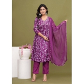 Glorious Rayon Printed Kurti With Pants Womens Stitched Salwar Suit - Purple ( Pack of 1 ) - None