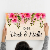 Pink Flower Vine Theme Name Plate-12x8 Inch