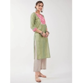 Pannkh - Green Art Silk Womens Straight Kurti ( Pack of 1 ) - None