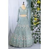 Aquatic Splendor: Kkashi Sea Green Lehenga