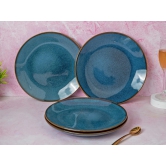 Handcrafted Reactive Glaze Ceramic Dinner Plates, 4 Pieces Serving for 4, Microwave and Dishwasher Safe, Bone-ash Free, Full Plate Set Crockery for Dining and Gifting, Greenish Blue