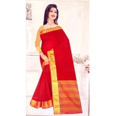 Cotton Saree Gold Border Red Color