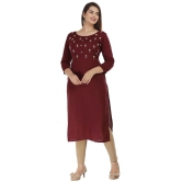 HIGHLIGHT FASHION EXPORT - Wine Rayon Womens Straight Kurti ( Pack of 1 ) - None