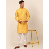 Men's Silk Blend Collar Embroidered Kurta Pyjama Set-XL / Yellow