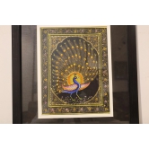 Miniature Painting Black Peacock Design Silk With Frame 7*5